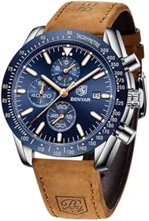 BENYAR herrenuhr Braun Leder Strap Chronograph Quarz Uhr Männer Datum Kalender Wasserdicht Armbanduhr Herren Sport mit Blau/Schwarz Zifferblatt Elegantes Geschenk