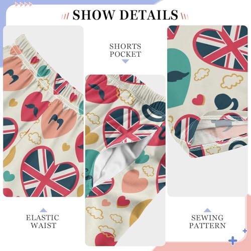 British Beard Love Heart Boys Long Pants Soft Trousers Elastic Waist Kids Lounge Bottoms with Pockets S-XL4