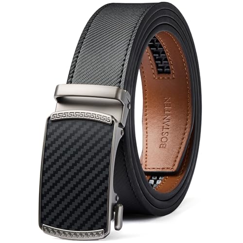 Image of BOSTANTEN Ratchet Belts for Men Leather Trim to Fit 1 3 /8 inch Gift Boxed | Micro-Adjustable Buckle, Tailored Size, Holeless, Versatile for Dress Casual, Effortless Style