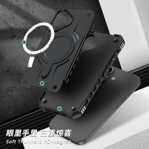 Image of Pirum for iPhone 16 Plus Case, Military Grade Drop Protection, Carbon Fiber Design, Shockproof, Supports Magnetic Charging Black