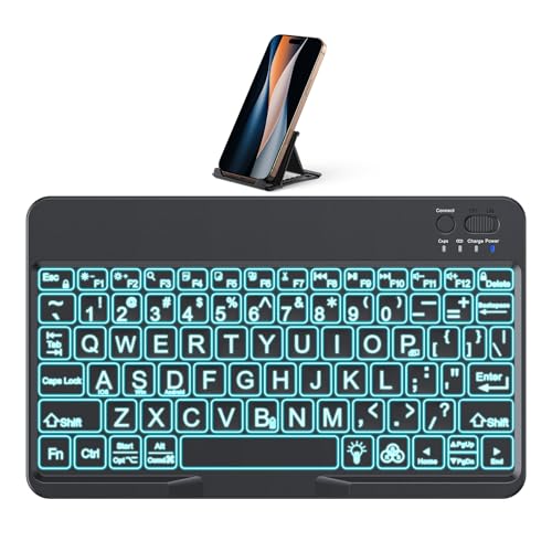 OMOTON Large Print Bluetooth Keyboard for iPad iPhone Windows Tablets - 7 - Color Backlit with Enlarged Keycaps, Rechargeable Wireless Keyboard for iPad 10th/9/8/7, iPad Pro Air Mini etc