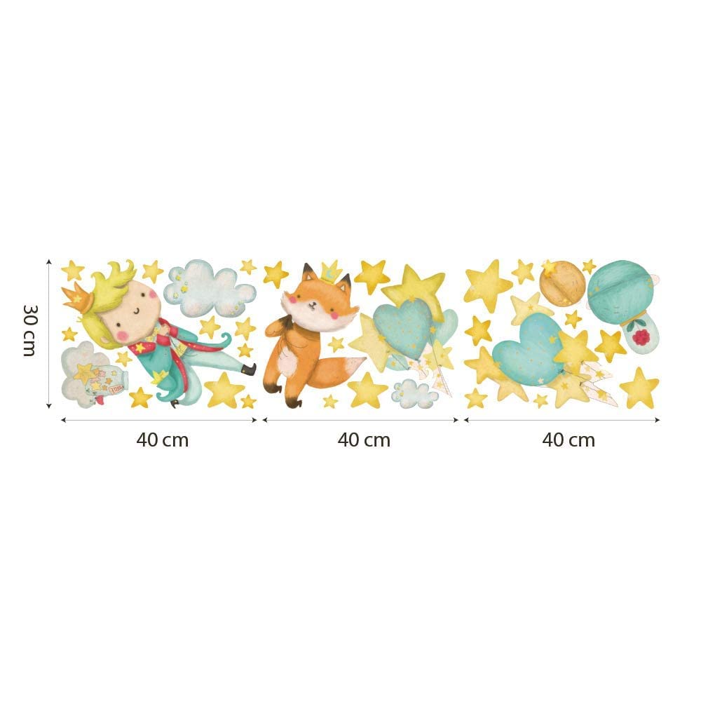 kina - Adesivo Murale Bambini Decorazione Parete Cameretta R00551 - Eco-Tessuto, Ecologico Anallergico, Riposizionabile, Effetto Carezza, Asilo Nido - Grafica Piccolo Principe e Misura 120x30 cm