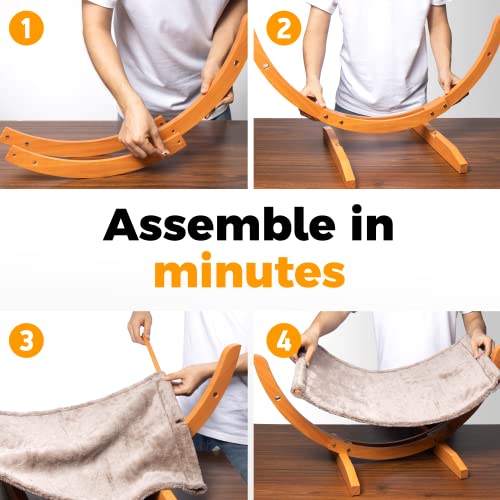 Vea Pets Luxury Cat Hammock - Large Soft Plush Bed - Holds Small To Medium Size Cat Or Toy Dog | Anti Sway | Attractive & Sturdy Perch | Easy To Assemble | Wood Construction (2023 Cat Hammock) #TOP4