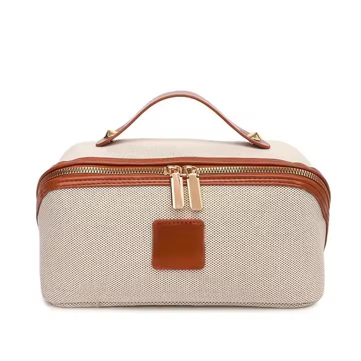 Harmony style Travel Makeup Bag Waterproof Large Cosmetic Organizer Pouch with Brush Holder, Compartments & Handle – Toiletry Bag Women – Portable