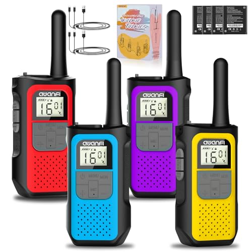 AWANFI Walkie Talkie Recargable con 1200mAh Batería, 4 Piezas Walkie Talkie para Adultos Niños, 16 Canales Walkie-Talkies con VOX, Walky Walky...