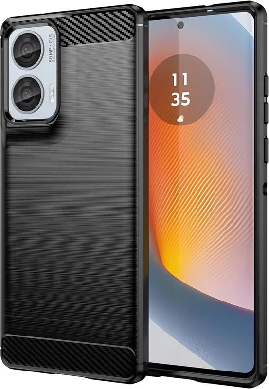 SkyTree Case Compatible with Motorola G96 5G, Perfect Fitting Hybrid Edge to Edge Side Protection Carbon Fiber Back Cover for Moto G96 5G – Black