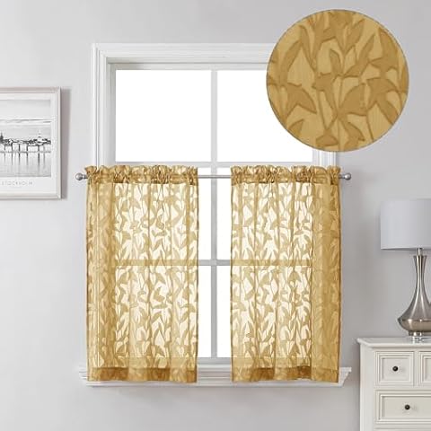 Lecloud Leia Dark Gold Sheer Curtains Cover