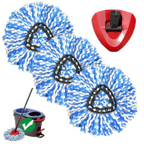 Zroswr Spin Mop Replacement Head for RinseClean 2-Tank System Includes 3 Microfiber Cedar Mop Refills & 1 Replacement Base Washable Mop Heads for Hardwood Tile Laminate Floor Cleaning