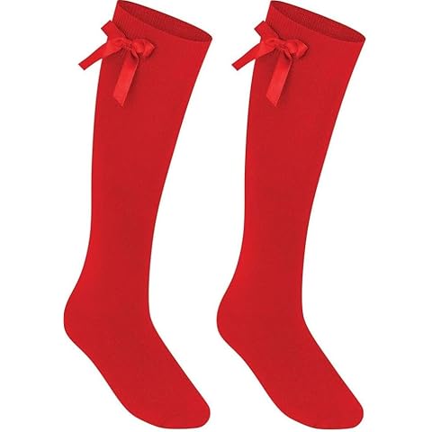 COSHAL Girls Knee High School Socks with Bow Cover