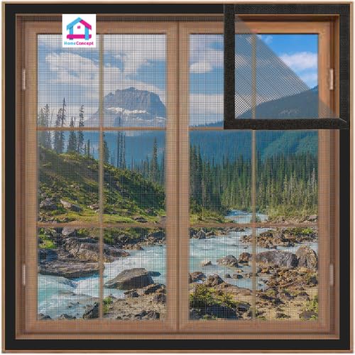 HomeConcept Pre Stitched Fiberglass Mosquito Mesh Insect Net for Window with Self-Adhesive Hook Tape (70cm x 120cm / 27.5x47.2 Inches, Black)