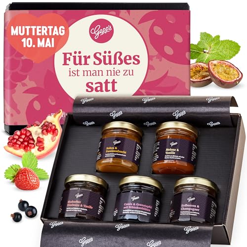 Gepp's Feinkost Frühstück Marmeladen Set I Mini Konfitüren in verschiedenen Geschmacksrichtungen I Geschenk mit Spezialitäten wie Mango Ingwer Erdbeer...