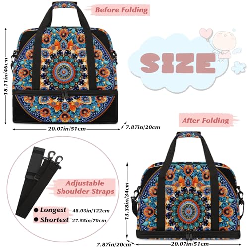 Large Weekender Overnight Bags Travel Duffel Bag for Women Men Ethnic Mandala Toho Colorful Gym Bags With Shoe Compartment Foldie Travel Tote Bag Carry On Personal Item Bag for Travel Gym Sports2