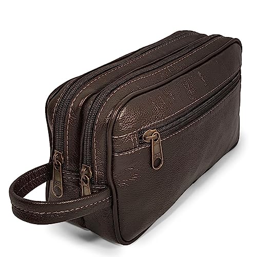 Necessaire Estojo de Couro Legítimo Grande Espaçosa Cor:Marrom