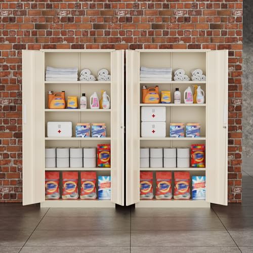 Image of Greenvelly Metal Storage Cabinet, 72 inch Locking Metal Garage Storage Cabinet with Doors and 4 Adjustable Shelves, Lockable Steel Cabinet for Home Office, Garage, Shop, School (Grey 32 inch W x 16 inch D)