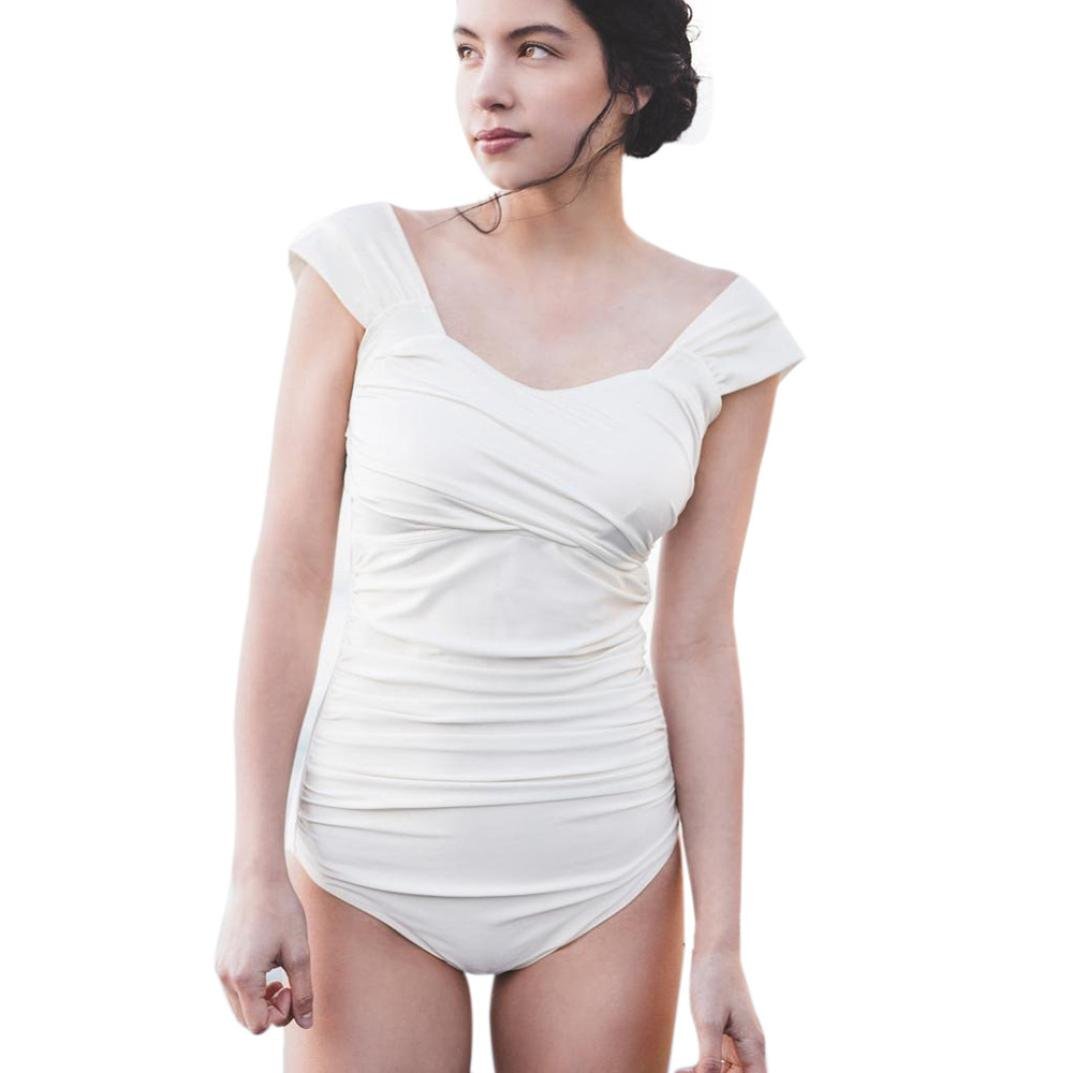 Women's Swimsuit Sexy Bardot Swimsuit High Leg One-piece Bikini Swimwear (4-6, White)