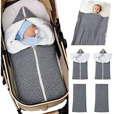 Camidy Baby Sleeping Bag Sack, Knitted Infant Stroller Wrap Soft Warm Zipper Newborn Swaddle Blanket Shower Gift for 0-12 Months Babies Cover