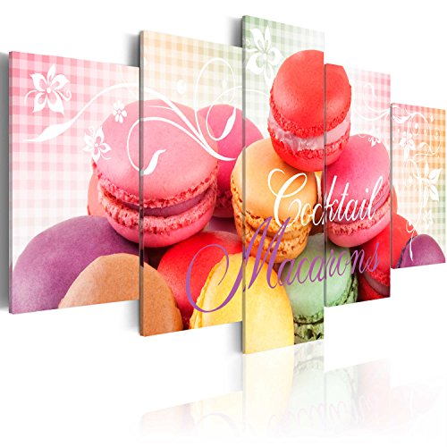 murando Impression sur toile intissee 100x50 cm 5 parties tableau tableaux decoration murale photo image artistique photographie graphique Macarons Bonbons j-A-0049-b-o