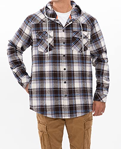Image of ZENTHACE Men's Hooded Plaid Flannel Shirt Jacket Snap Button Flannel Hoodie with Hand Pockets (Heavyweight 10.6 Oz Fabric)
