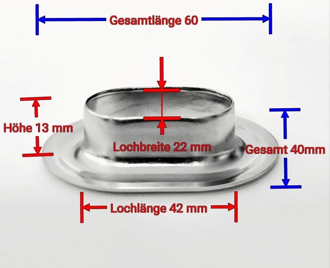 Oval Ösen Set 42 x 22 mm + 100 Ovalösen Zink für LKW-Planen Ösenstempel + Hammer