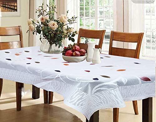 Kuber Industries Leaf Design Cotton 6 Seater Dining Table Cover – White – CTKTC022308