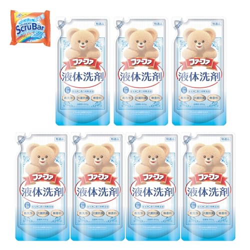 ファーファ 洗濯用 液体 洗剤 香り ひきたつ 無香料 詰替 (400g) 7個 セット 固形 洗剤 ランドリースクラバー (お試し 75g) 付き