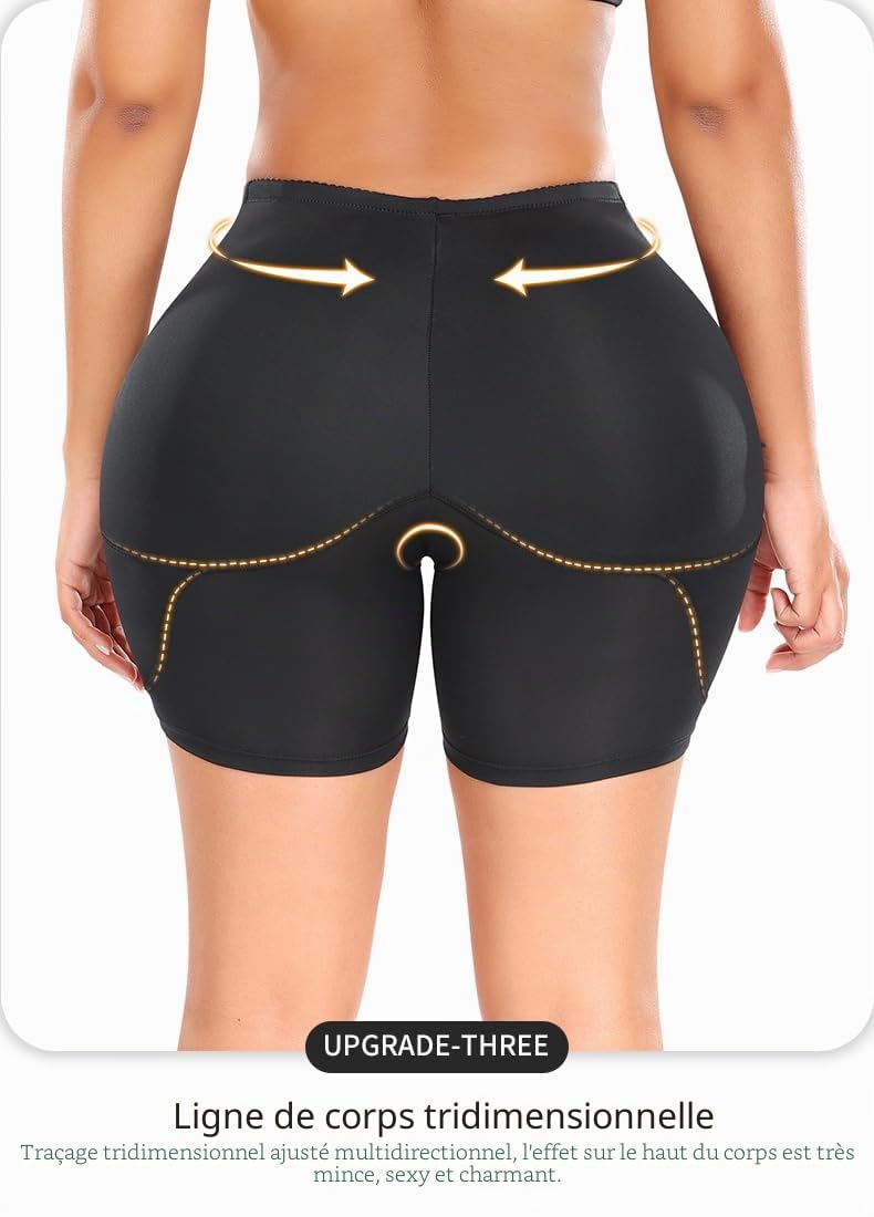 Femme Culotte Sculptante Rembourrée Taille Haute Shapewear Remonte Fesses avec Coussinet Amovible