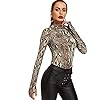 MakeMeChic Women's Casual Pullover Tops Bodysuit Long Sleeves Jumpsuit A Snake L