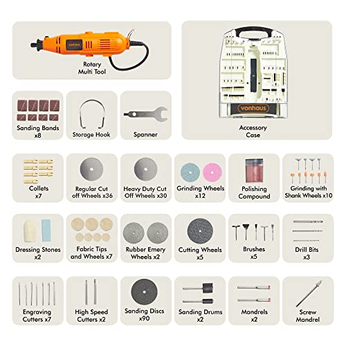 VonHaus Rotary Multitool with 235pc Accessory Kit - Dremel Compatible Corded Rotary Tool Set - Variable Speed Control - Drill, Cut, Trim, Grind & Sand - DIY Hobby Woodwork Craft Multi Function 135W 3 VonHaus Rotary Multitool with 235pc Accessory Kit - Dremel Compatible Corded Rotary Tool Set - Variable Speed Control - Drill, Cut, Trim, Grind & Sand - DIY Hobby Woodwork Craft Multi Function 135W - Image 3