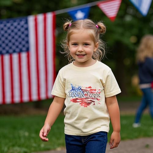 Image of Toddler Boys Girls 4th of July Patriotic American Flag Shirt | We the People Design, Short Sleeve T-Shirt, Memorial Day Tees, Kids