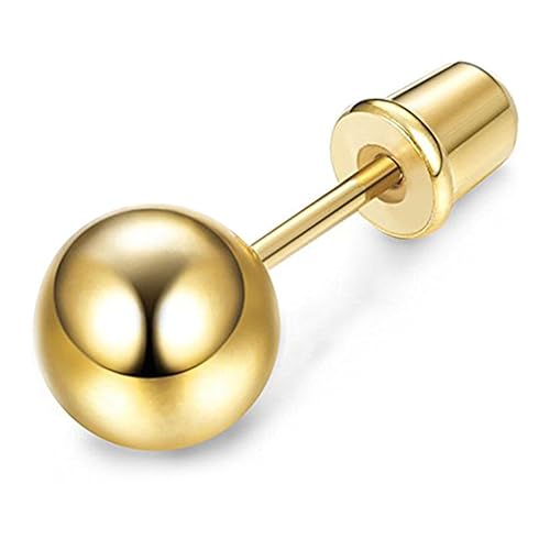 Peora 6 mm Stainless Steel Gold Ball Stud Earrings For Men boys