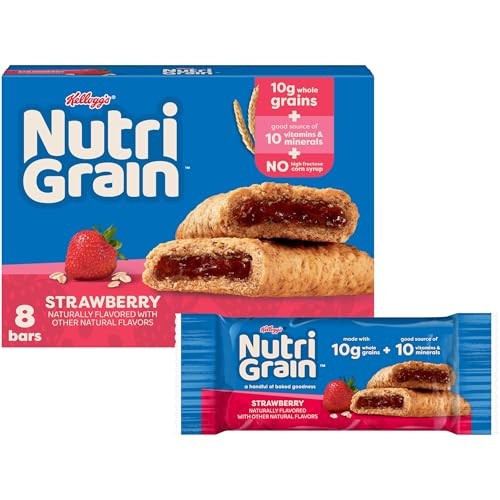 Kellogg's Nutri-Grain, Soft Baked Breakfast Bars, Strawberry, Made with Whole Grain, 10.4 oz (8 Count)