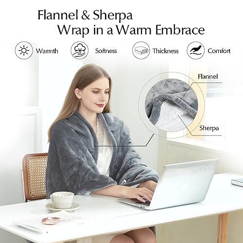 Heated Blanket Throw Size, Soft and Cozy Electric Heating Blanket for Bed, Automatic Safety System 6 Heating Levels & 4 Hours Auto-Off Gift for Grandma,50" x 60" London Grey
