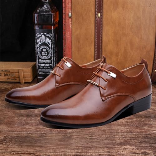 Men's Leather Lace Up Platform Block Heel Business Oxford Shoes Classic Round-Toe Low Top Block High Heel Sneaker Dress Shoes for Men Casual Men’s Dress Shoes Black2