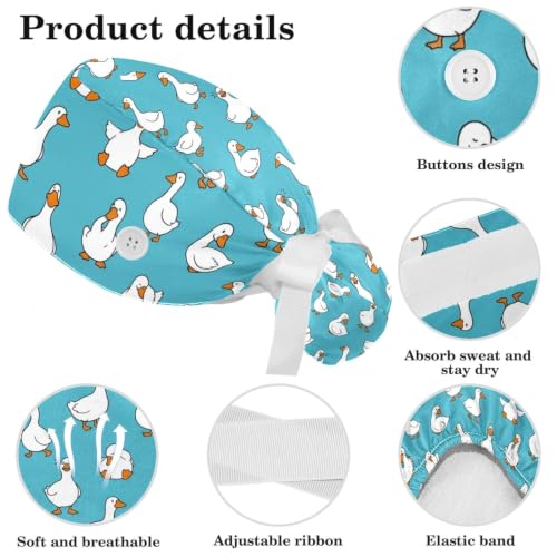 Image of Butterfly Scrub Cap Women with Ponytail & Buttons Adjustable Surgical Nurse Hat with Cotton Sweatband for Long Hair