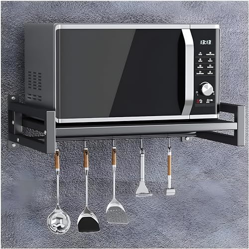 Zeroway Microwave Oven Stand Wall Mount Heavy Load Shelf Stand Adjustable Baker's Rack 4-Hooks Kitch...
