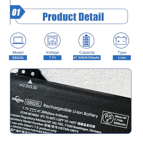 Image of 47.3Wh GB02XL /GM02XL Laptop Battery Compatible with HP ChromeBook 14-DB0051CL X360 11 G2 EE Chromebook 11A G6 G8 EE ChromeBook 14-DB0051CL Series HSTNN-UB7M HSTNN-IB8W L42550-271 917725-855 L42583-005