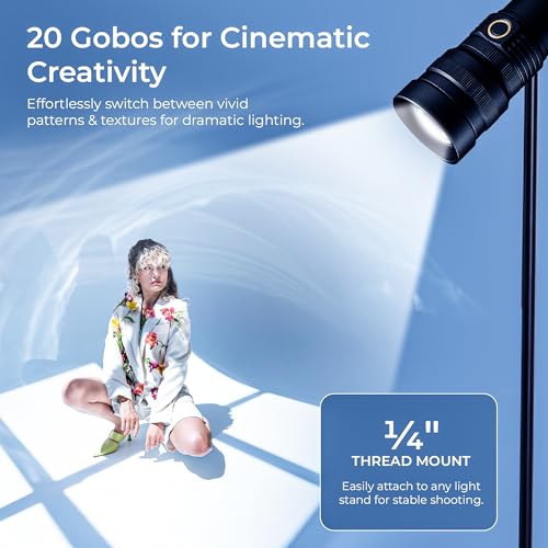 Image of Digitek DS-40 WTP Pro 40W Portable Torch Projector Snoot Light with Professional Imaging Lens, Push-Pull Focus Zoom Beam, 20 GOBO Effects, 4 Color Gels,Soft Focus Lighting for Photography & Reels