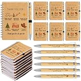 Tenceur 24 Sets Christmas Coworkers Appreciation Gifts Office Christmas Party Gift for Employee Spiral Kraft Notebooks with Bamboo Ballpoint Pens Holiday Stationery Bulk for Team Group Staff Party