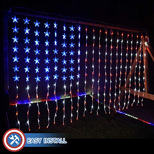 Russell Decor GP-SW240DC0350-IP44(US) A American Patriotic Flag Lights Curtain Lights With Stars Outdoor Indoor Waterproof Festival Party Red White Blue thumb #1
