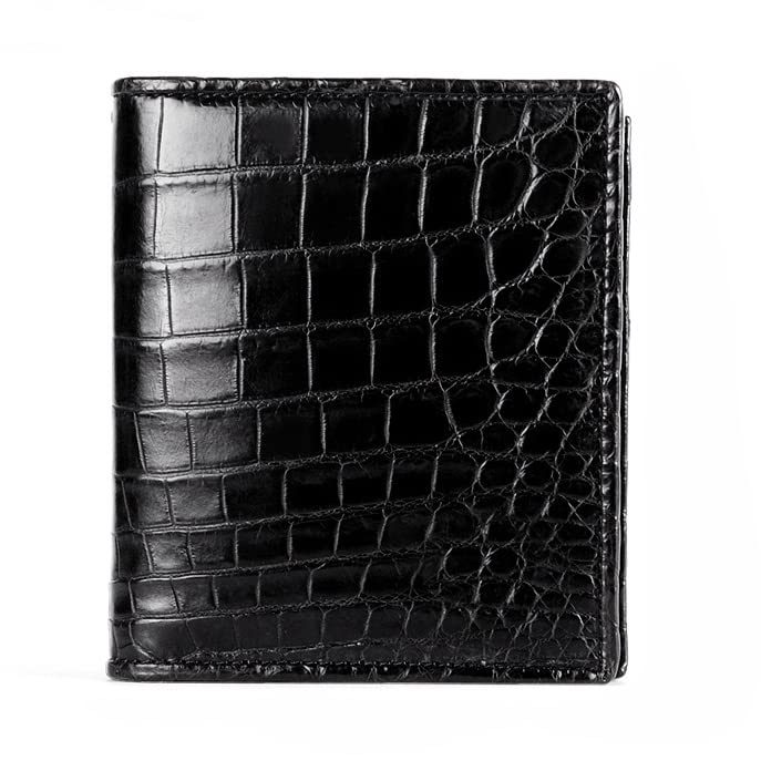 Luxury Genuine Crocodile Leather Alligator Belly Skin Bifold Wallet Men's Short Wallet Purses Card Holder (Crocodile Belly Black) - Main Image