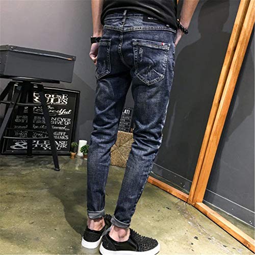 Andongnywell Men's Mid Waisted Slim Fit Stretch Straight Jeans Man's Stretchy Pencil Denim Pants Trousers3