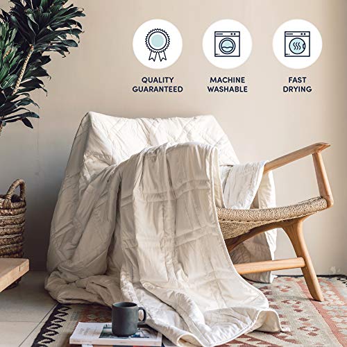Baloo Weighted Blanket (15 lbs 60"x80" Full/Queen Size) for Adult All-Season Summer Fall Winter Cooling Breathable Heavy – 100% Cotton Material - Machine Washable - Big Blanket - Pebble White - Image 5