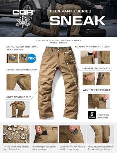 Image of CQR Men's Flex Stretch Tactical Pants, Water Resistant Ripstop Cargo Pants, Lightweight EDC Outdoor Work Hiking Pants