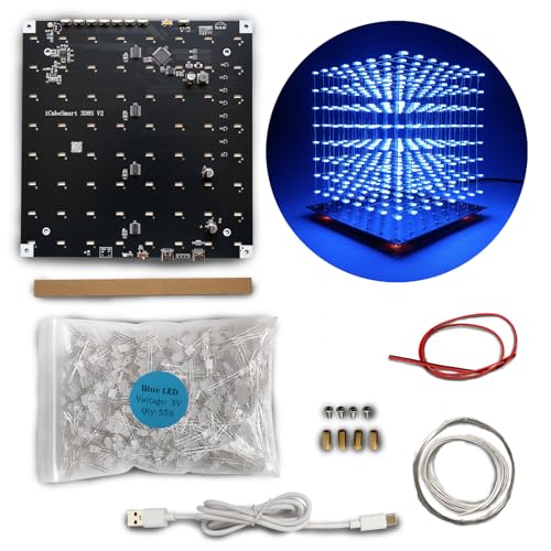 iCubeSmart 3D Led Cube Kit Diy Soldering Project 8x8x8 Led Light Cube Diy Kits electrónicos Kit de aprendizaje de soldadura programable (3D8S-BLUE)