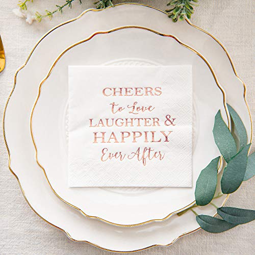 Crisky NPK003-BRIDAL-ROSEGOLD-50 50 Count Bridal Shower Napkins Disposable Cocktail Napkins 3-Ply Rose Gold Foil Text Beverage Napkins thumb #1