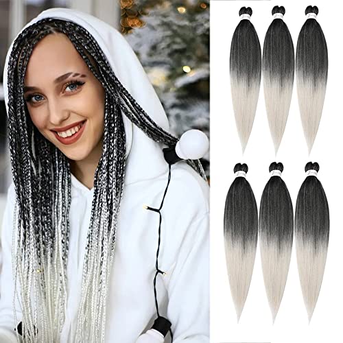 Ombre Pre Stretched Braiding Hair 6 Packs 30 inches Yaki Texture Hot Water Setting Synthetic Fiber Crochet Braids Synthetic Colorful Hair Braids(1BSilver#) …, 30 Inch-6pcs