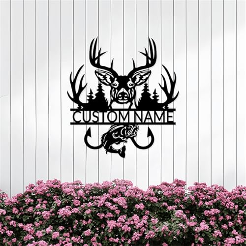 Riaeelvs Hunting Deer Fishing Metal Signs Customized,Personalized Hunting Metal Signs for Outdoors,Custom Hunter Name Signs,Ideal Home Decor Gifts for Family