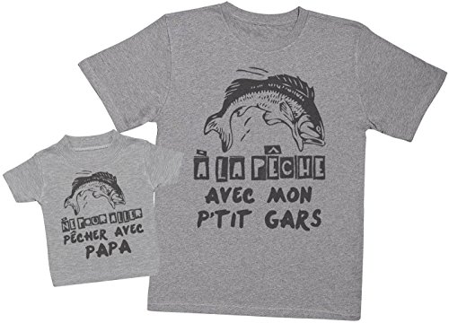 Zarlivia Clothing Né pour Aller pêcher avec Papa - Ensemble Père Bébé Cadeau - Hommes T-Shirt & T-Shirt bébé - Gris - L & 2-3 Ans