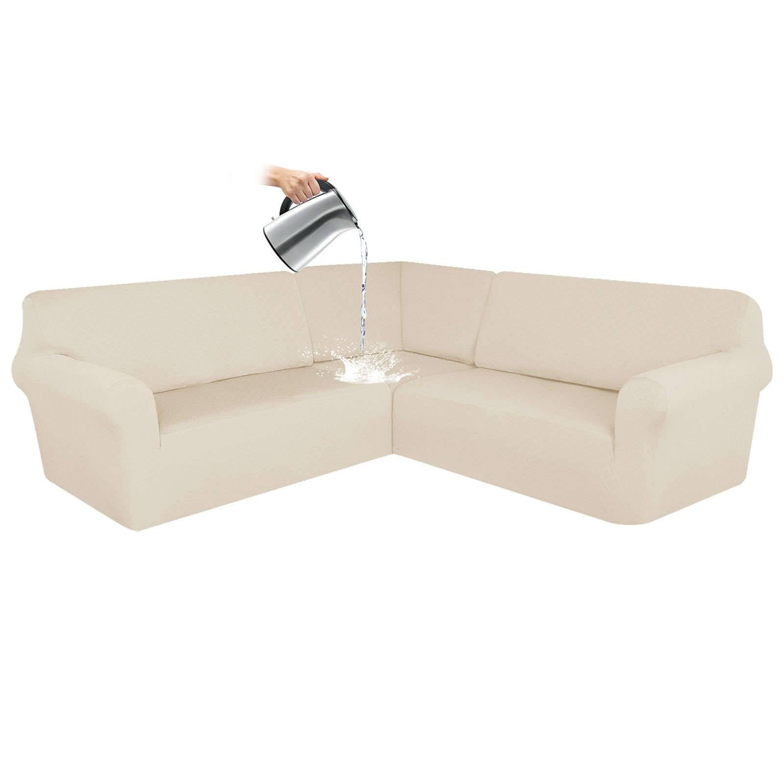 CLGTY Waterproof Corner Sofa Covers, 3 Pieces Sectional Sofa Cover L Shape Corner Sectional Couch Covers Non Slip Furniture Protector For Living Room-Beige-7 Seater