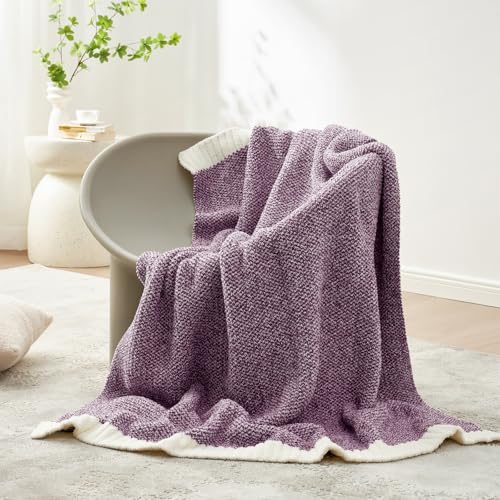 Image of Snuggle Sac Purple Throw Blankets for Couch, Super Soft Warm Blankets Cozy Knit Fuzzy Plush Lightweight Throws for Sofa, Bed,Living Room, Heather Purple, 50x60 inches